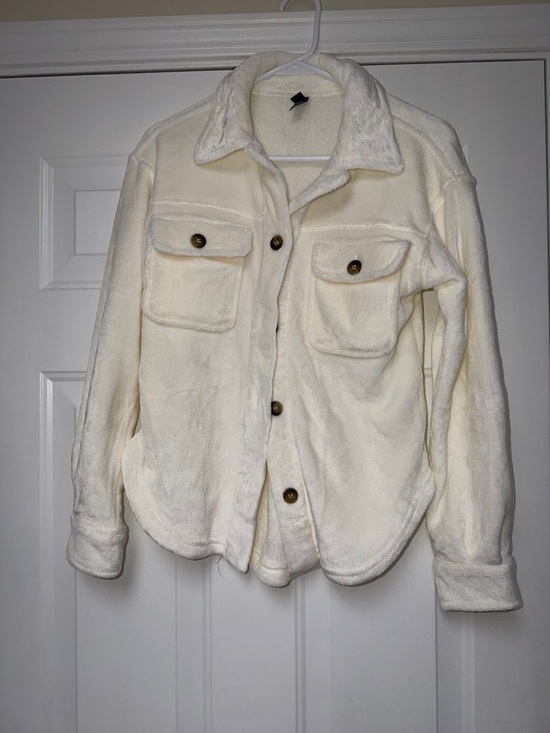 Alya Jackets & Blazers - Alya Cream Plush Button-Front Teddy Jacket